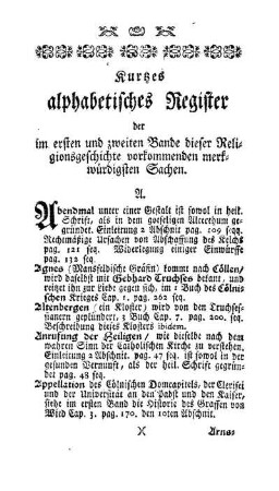 Kurtzes alphabetisches Register der im ersten und zweiten Bande dieser Religionsgeschichte vorkommenden merkwürdigsten Sachen.