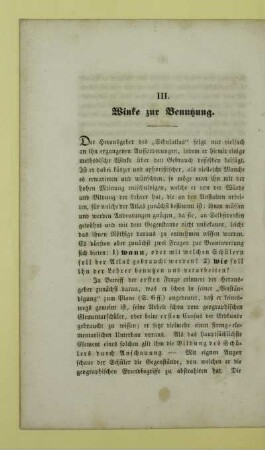 III. Winke zur Benutzung