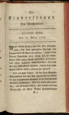 XXXVIII. Stück, den 11. März 1776