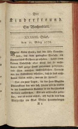 XXXVIII. Stück, den 11. März 1776