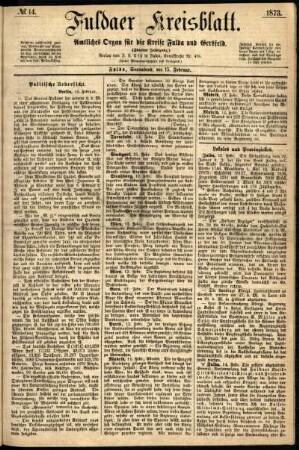 Erste Ausgabe vom Samstag, den 15. Februar 1873.