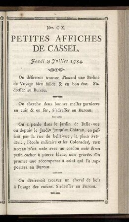 No CX (Jeudi 29 Juillet 1784)