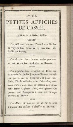 No CX (Jeudi 29 Juillet 1784)