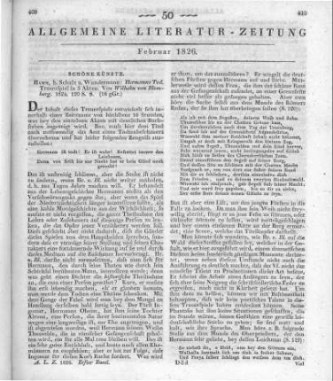 Blomberg, W. v.: Hermanns Tod. Trauerspiel in 5 Akten. Hamm: Schulz & Wundermann 1824