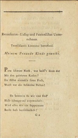Recensenten-Unfug und Patriotisches Unternehmen.