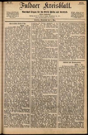 Erste Ausgabe vom Samstag, den 06. Mai 1876.