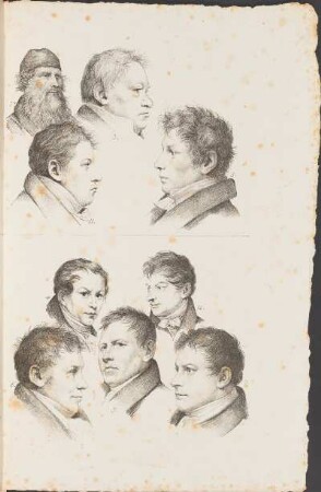 Lithographie: [Köpfe. Seitenansicht]