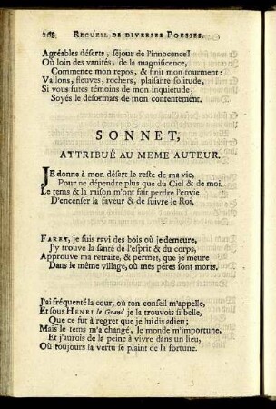 Sonnet, Attribué Au Meme Auteur. [=] Sonnet, Welches eben demselben zugeschrieben wird.