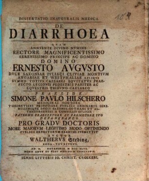 Dissertatio Inavgvralis Medica De Diarrhoea