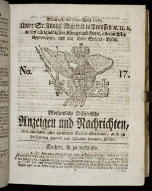 No. 17. Montags, den 26ten April 1762.