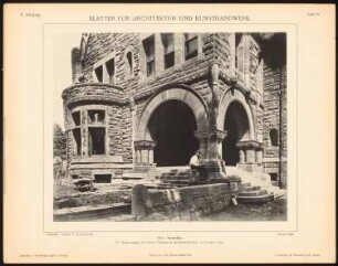 Haus Chisholm, Cleveland: Ansicht Haupteingang (aus: Blätter für Architektur und Kunsthandwerk, 10. Jg., 1897, Tafel 2)