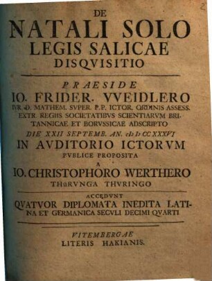 De Natali Solo Legis Salicae Disqvisitio