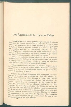 Los funerales de D. Ricardo Palma
