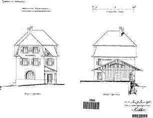 Essendorf: Empfangsgebäude mit Güterschuppen Giebelansichten