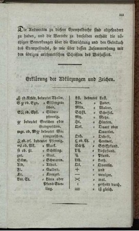 Erklärungen der Abkürzungen und Zeichen. Münz-, Maß-, Gewicht-Verhältnisse.