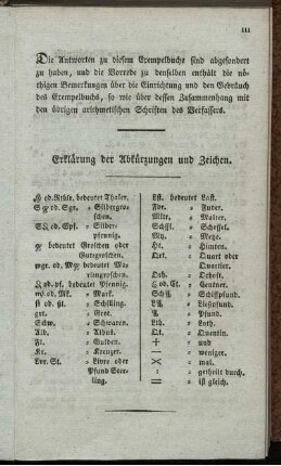 Erklärungen der Abkürzungen und Zeichen. Münz-, Maß-, Gewicht-Verhältnisse.