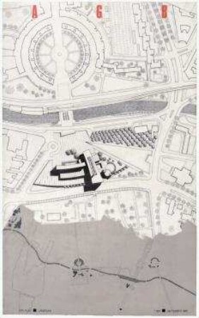 Bauwettbewerb Amerika-Gedenkbibliothek/Berliner Zentralbibliothek, AGB (nicht realisiert), 1. Preisgruppe – Lageplan. Berlin-Kreuzberg, Blücherplatz 1