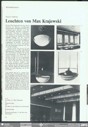 Leuchten von Max Krajewski : Werkstattarbeiten