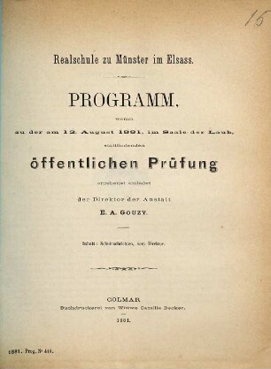 Programm : womit zu der ... im Saale der Laub, stattfindenden öffentlichen Prüfung ergebenst einladet. 1880/81