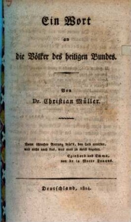 Ein Wort an die Völker des heiligen Bundes