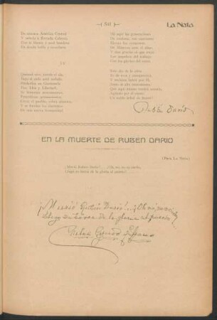 En la muerte de Rubén Darío [y] A Rubén Darío