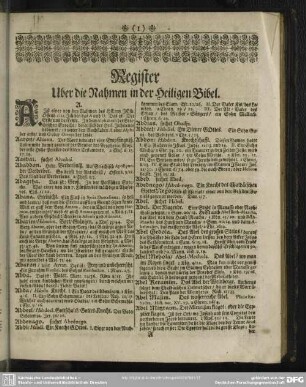 Register Ueber die Nahmen in der Heiligen Bibel