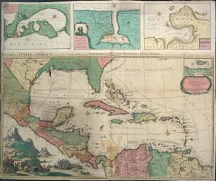 Karte von Mittelamerika mit Golf von Mexiko und den Karibischen Inseln, ca. 1:5 600 000, Kupferstich, ca. 1710