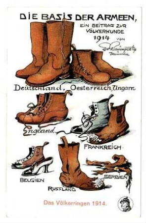Das Völkerringen 1914: Nr. 7: Die Basis der Armeen, ein Beitrag zur Völkerkunde 1914 (Vergleich zwischen dem Schuhwerk der Verbündeten und dem der Feindmächte) (verboten)