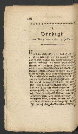 VI. Predigt am Bethtage 1782. gehalten