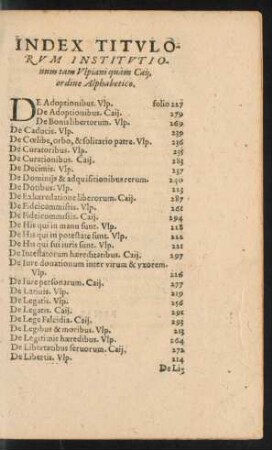 Index Titulorum Institutionum ...