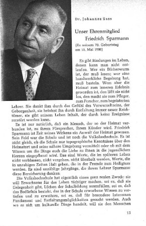 Unser Ehrenmitglied Friedrich Sparmann
