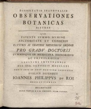 Dissertatio Inavgvralis Observationes Botanicas Sistens