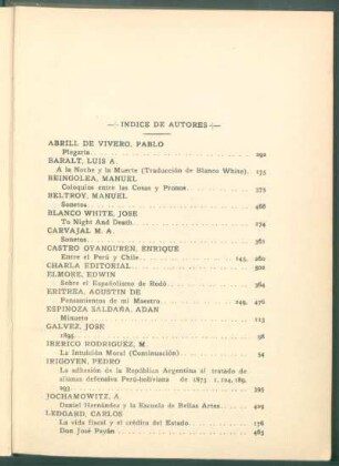 Índice de autores [del Año II]