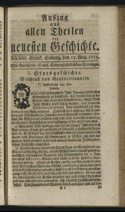 XXXIII. Stück. Coburg, den 15. Aug. 1753.
