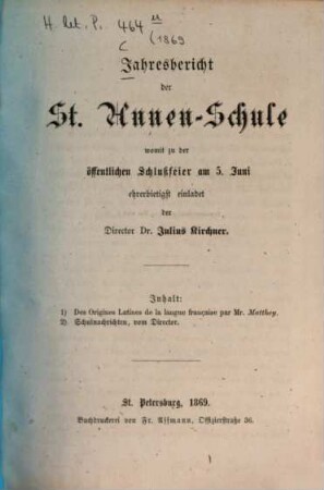 Jahresbericht der St.-Annen-Schule. 1869