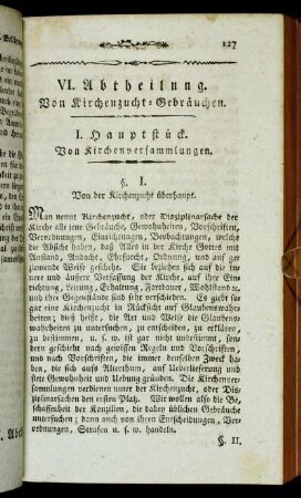 VI. Abtheilung. Von Kirchenzucht-Gebräuchen.