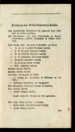 Fortsezung des Subscribentenverzeichnisses