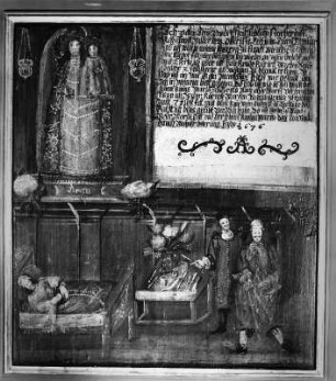 Votivbild mit Krankenzimmerdarstellung : Votivbild mit Krankenzimmerdarstellung. Malerei (1676)