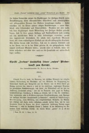 Christi "Irrtum" hinsichtlich seiner "nahen" Wiederkunft zum Gericht : (Schluß)