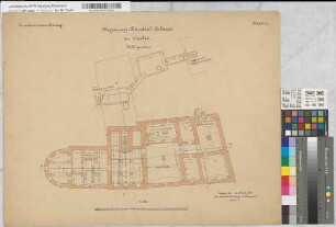 Inventarzeichnung von dem Regierungsgebäude in Aachen. Grundrisse im Maßstab 1:100:Kellergeschoß
