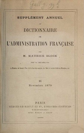 Das Dictionnaire Selbst : Supplément annuel au Dictionnaire de l'administration française, II
