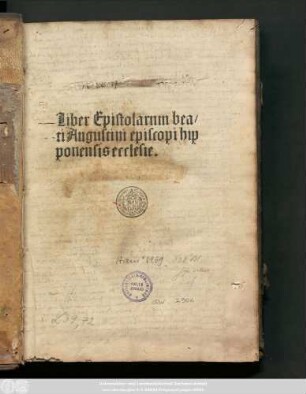Liber Epistolarum beati Augustini episcopi hipponensis ecclesie