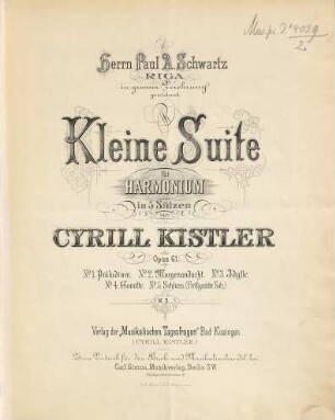 Kleine Suite für Harmonium : in 5 Sätzen ; Op. 61