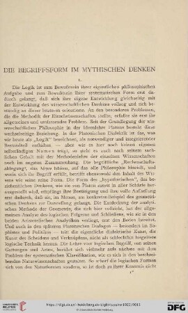 Die Begriffsform im mythischen Denken