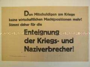 Maueranschlag mit einem Aufruf zur Enteignung der Kriegs- und Naziverbrecher