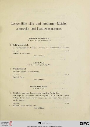 Ölgemälde alter und moderner Meister. Aquarelle und Handzeichnungen (Nr. 1-75)