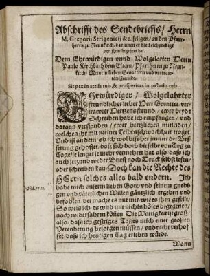 Abschrifft des Sendebrieffs [...]