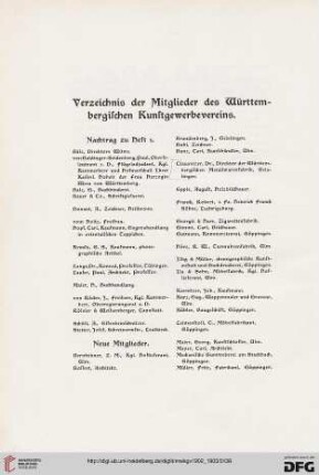 Verzeichnis der Mitglieder des Württembergischen Kunstgewerbevereins