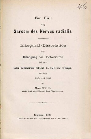 Ein Fall von Sarcom des Nervus radialis