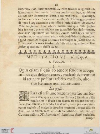 Meditatio VI: ad Cap. 6 I. Feudor